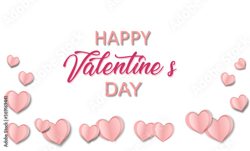 Happy Valentine's background or greetings card with hearts ornaments on pink theme