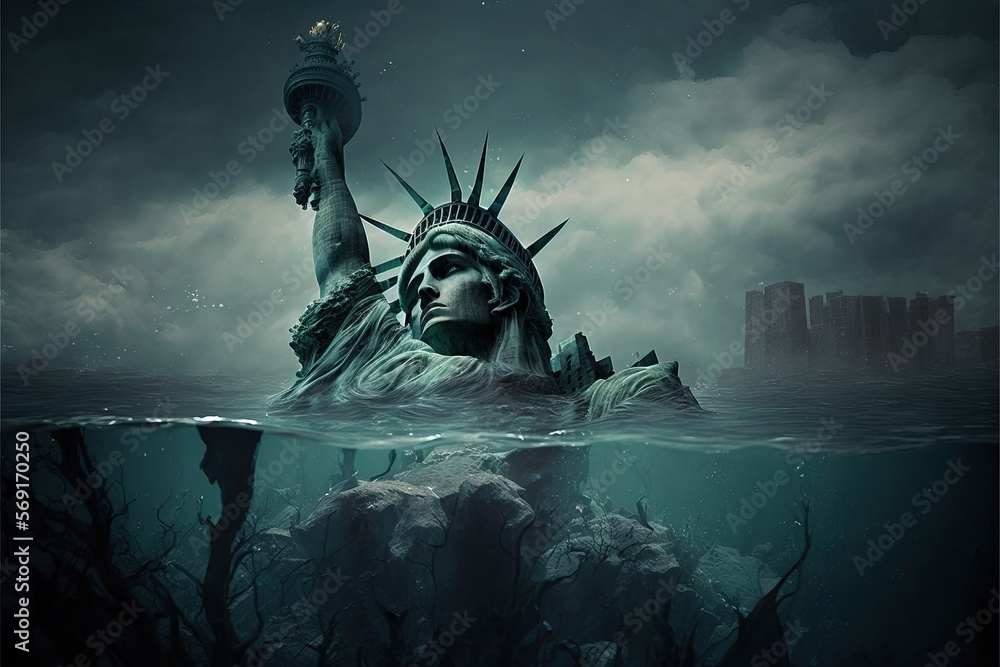 "The Statue of Liberty Underwater An AI Generative PostApocalyptic