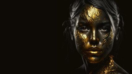 Fotobehang Zwart goud Glamourportret met goudzwarte luxe uitstraling  © Blackcup