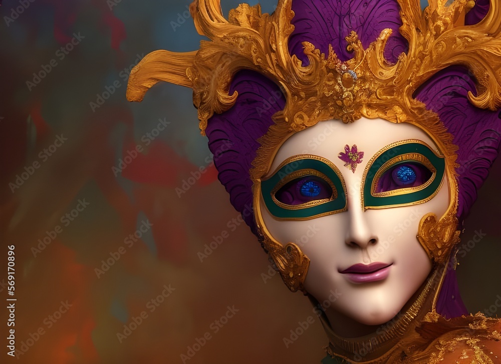 Karneval in Venedig, Gesicht mit klassischer Karnevals Maske, generative ai, ki, 