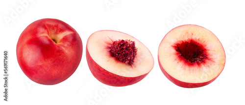 Nectarine fruit with leaf isolated on transparent png