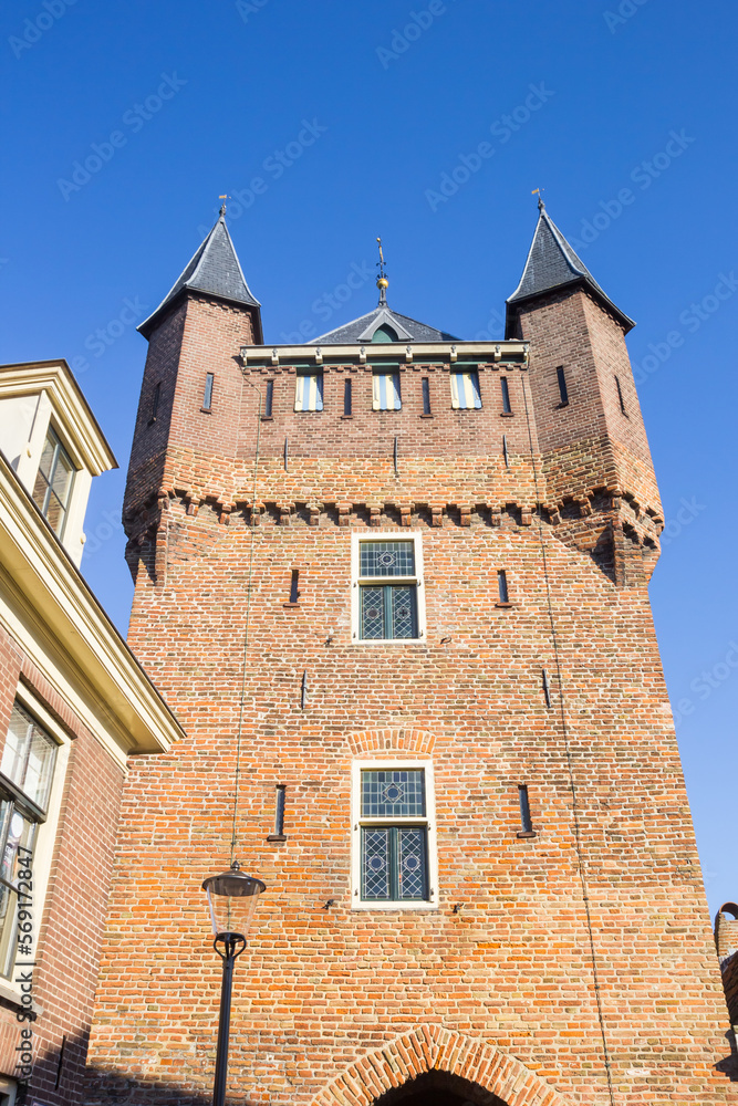 Front facade of the Dijkpoort city gate in Hattem, Netherlands