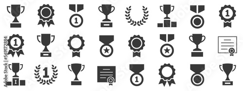 Award & Trophy cup icon set. Winning icons collection. Award symbols collection. Trophy Cup and Winner Medal silhouette Vector photo