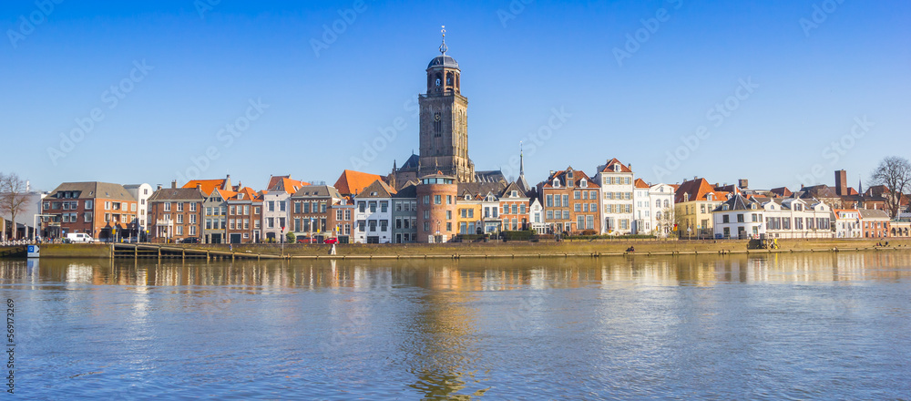 Panorama of the IJssel river and the quayside in Deventer, Netherlands