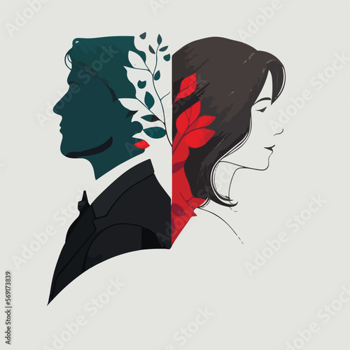 Love man woman relationship concept, hard love concept.  Complicated love, communication problem, separation, love therapy. EPS 10.
