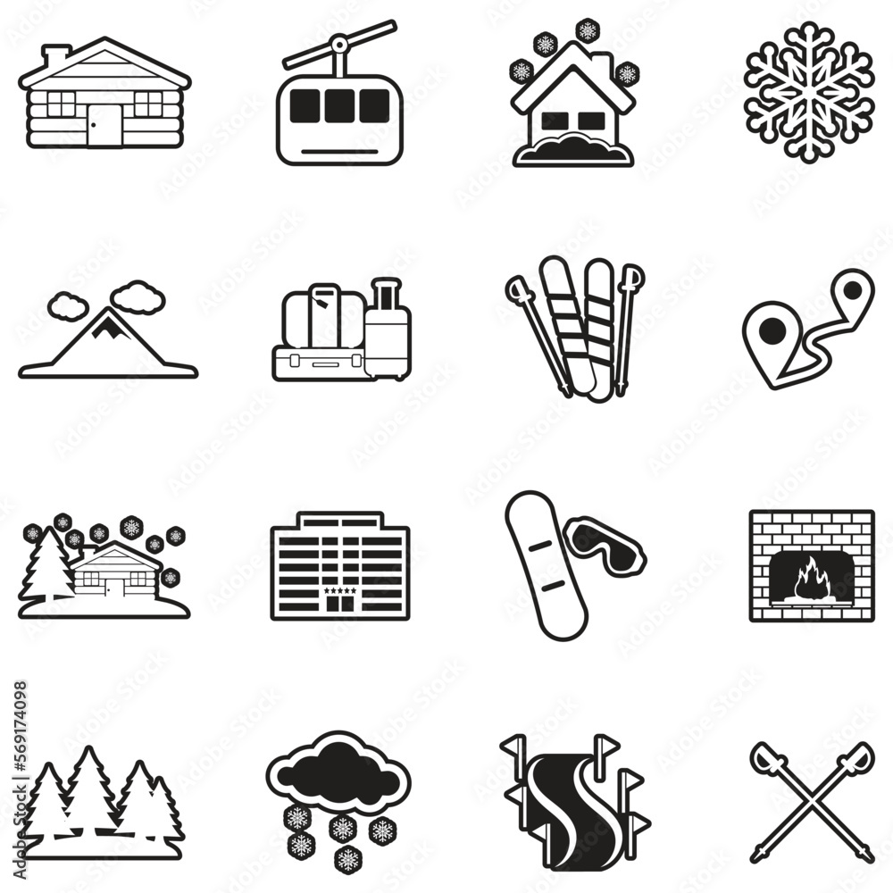 Ski Resort Icons. Line With Fill Design. Vector Illustration. Ski Resort Icons. Line With Fill Design. Vector Illustration.