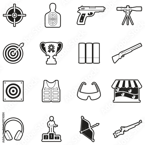 Shooting Icons. Line With Fill Design. Vector Illustration.