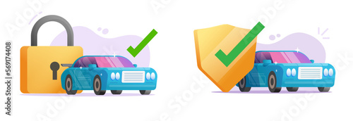 Car safety lock shield icon vector illustrated, vehicle auto secure guard graphic, anti theft guarantee protection coverage, automobile safeguard defence cartoon clipart image