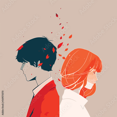 Love man woman relationship concept, hard love concept.  Complicated love, communication problem, separation, love therapy. EPS 10.