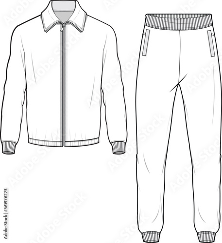 Tracksuit Fashion Illustration, Vector, CAD, Technical Drawing, Flat Drawing, Template, Mockup.	