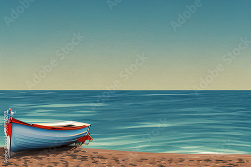 Boat At The Sea Beach Illustration