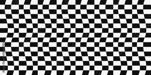 The checkers are wavy, like a racing flag. Vector print for surface application, can be seamless. Stylish design with vector pattern.