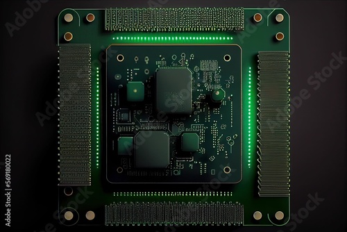 black semiconductor chips and Rectangular chips on green board,illstration generative ai content by Midjourney