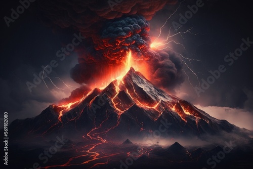 Volcanic Mountain Erupting with Lava and Ash. Generative AI, Generative, AI 