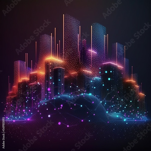 data customer connection  Social network and data exchange of technology  Networking structure on blue city background   generative ai