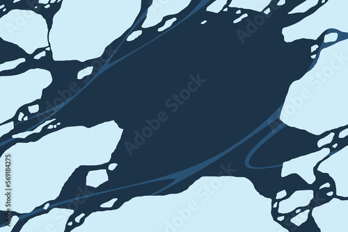 Ice floes background. Cartoon minimalistic framing of floating glacier pieces, arctic and antarctic ice masses. Vector cracked iceberg illustration