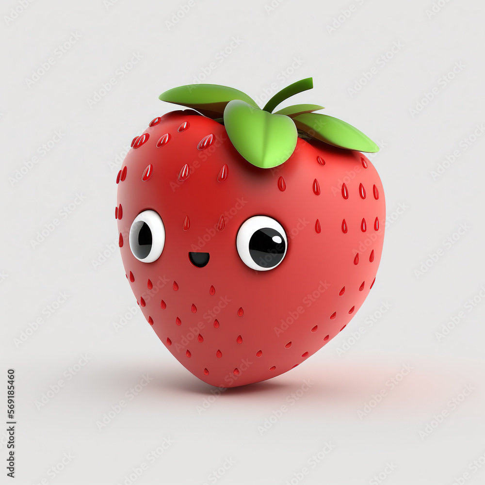Obraz premium Happy strawberry in 3d cartoon style - generated by Generative AI