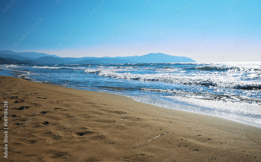 Sandy sea beach in Paestum, Italy. Sandy sea beach in Paestum, Italy.