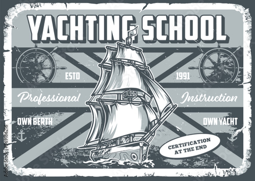 Yachting school vintage monochrome flyer