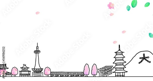 春夏秋冬京都の観光地四季の街並みアニメーション