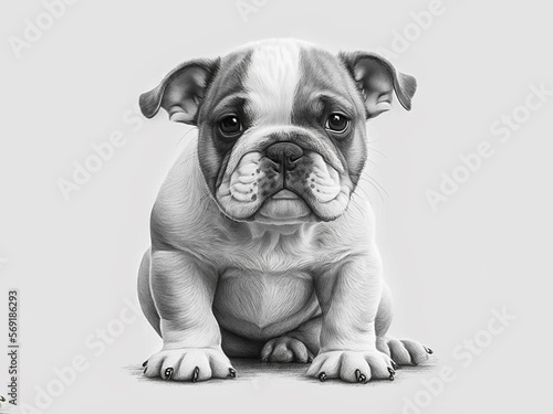 Obraz na płótnie AI Generated: Cute Bulldog Puppy Drawing w salonie