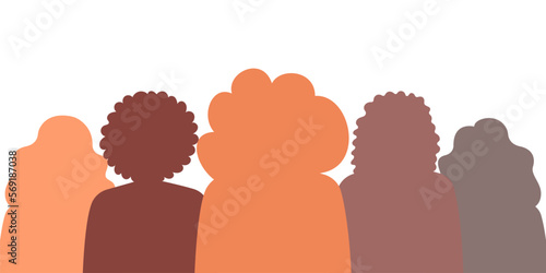 Silhouette profile group of men and women of diverse culture. Diversity multi-ethnic and multiracial people. Concept of racial equality and anti-racism. Multicultural society