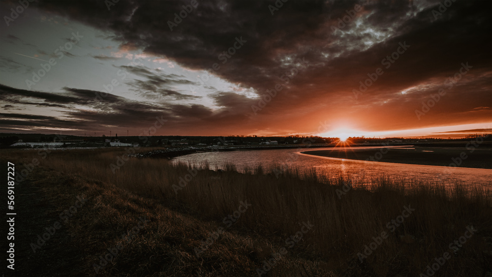 sunset over the bay