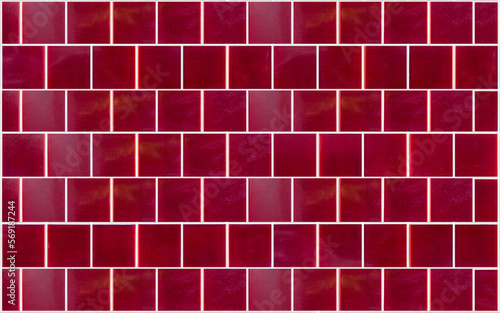 Red ceramic tile background. Old vintage ceramic tiles in red to decorate the kitchen or bathroom 