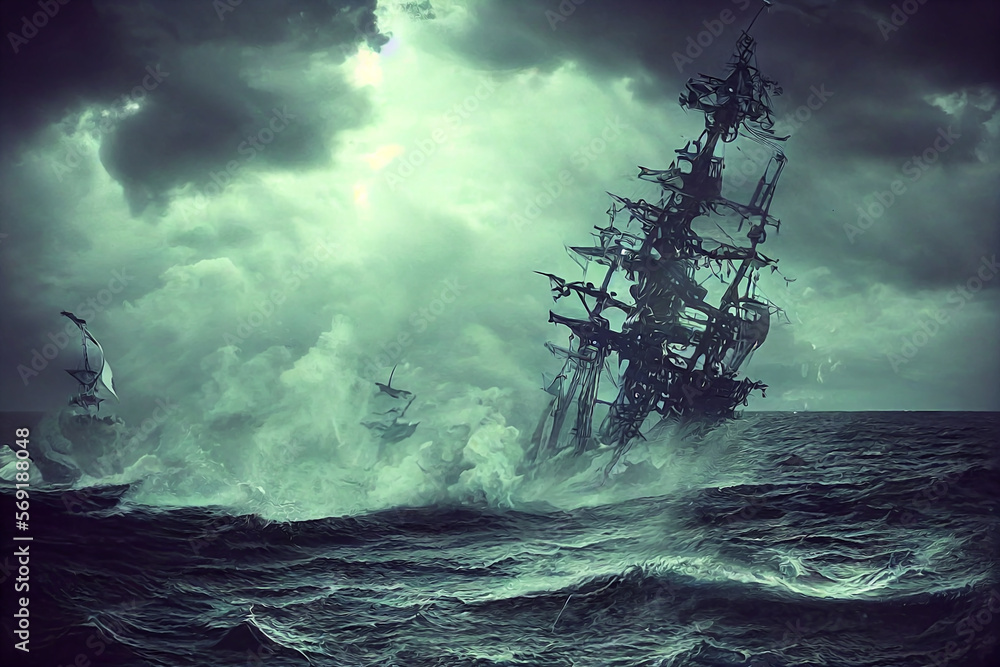 Fototapeta premium ship on the ocean storm