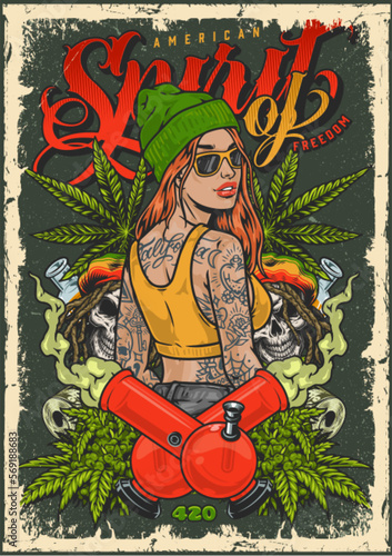 Girl with marijuana poster colorful