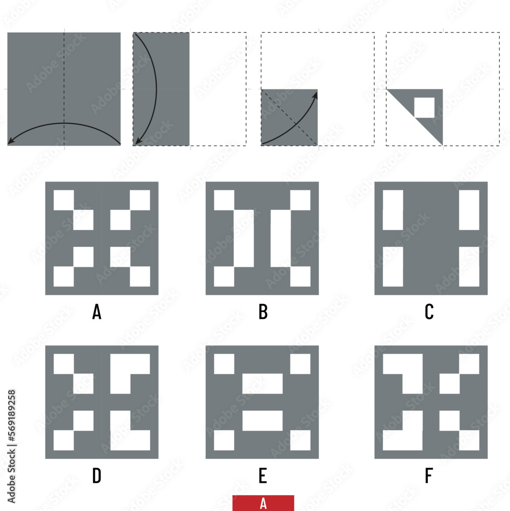 Fototapeta premium Paper Cutting - Paper folding. IQ test, intelligence questions, Visual intelligence questions, intelligence test