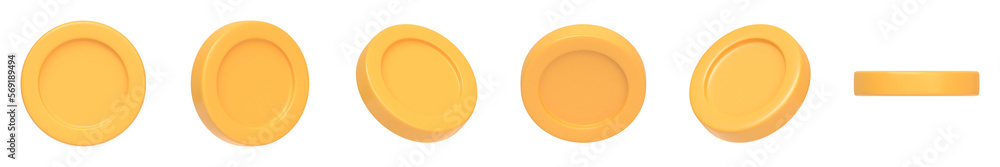 Gold Coin Icons Set Isolated on a white background. Rotating Empty Golden Money Sign. Growth, Income, Savings, Investment, Wealth. Business Success. 3D Rendering Illustration Gold Coin Icons Set Isolated on a white background. Rotating Empty Golden Money Sign. Growth, Income, Savings, Investment, Wealth. Business Success. 3D Rendering Illustration