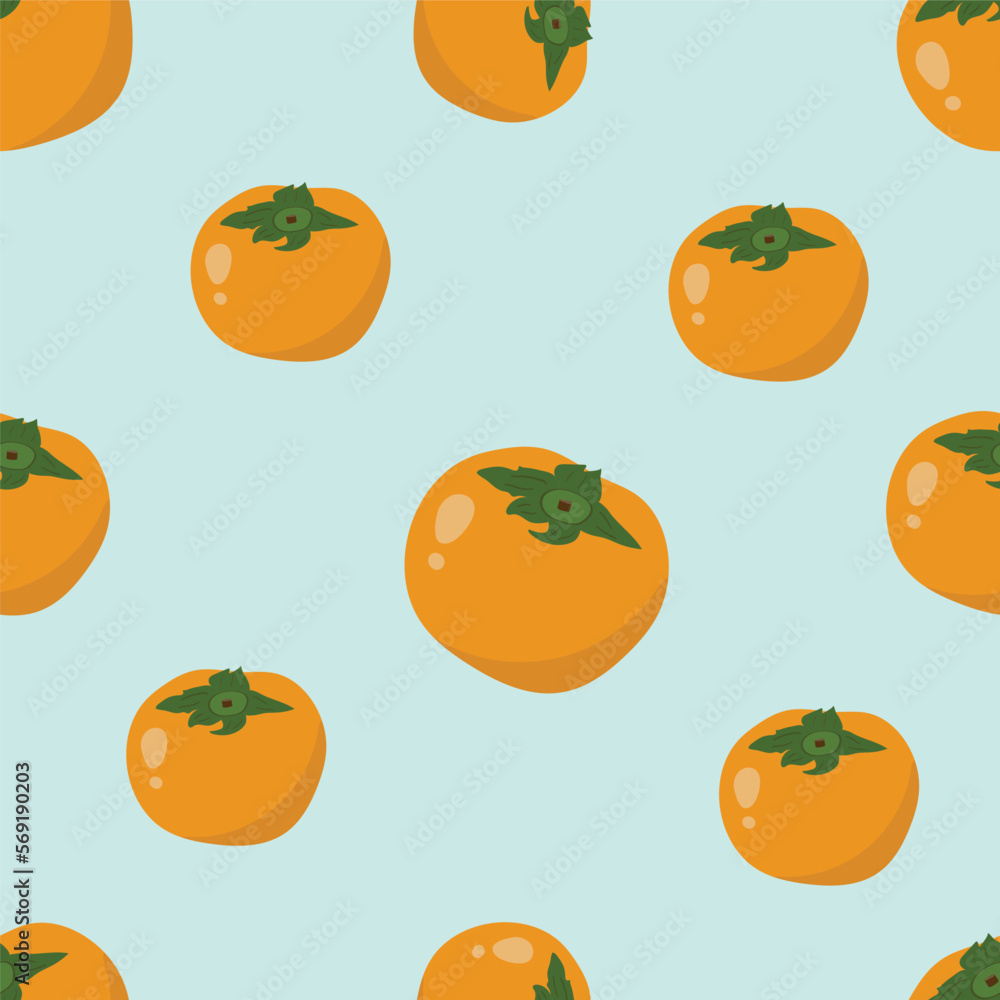 Fototapeta premium Persimmon vector seamless pattern cartoon isolated on blue background.