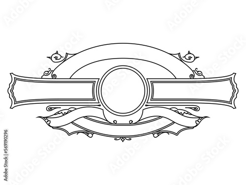 An ornate outlined horizonatal graphic layout.
