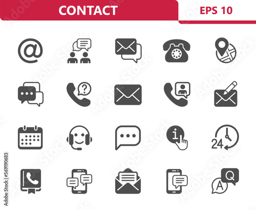 Contact Icons. Contact us, communication, social media vector icon set
