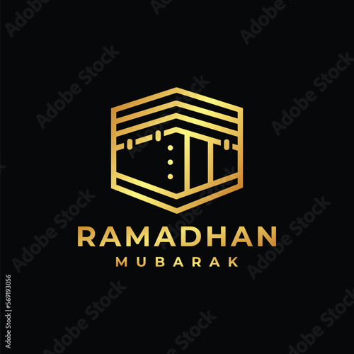 Ramadan logo. Kaaba golden logo design vector illustration