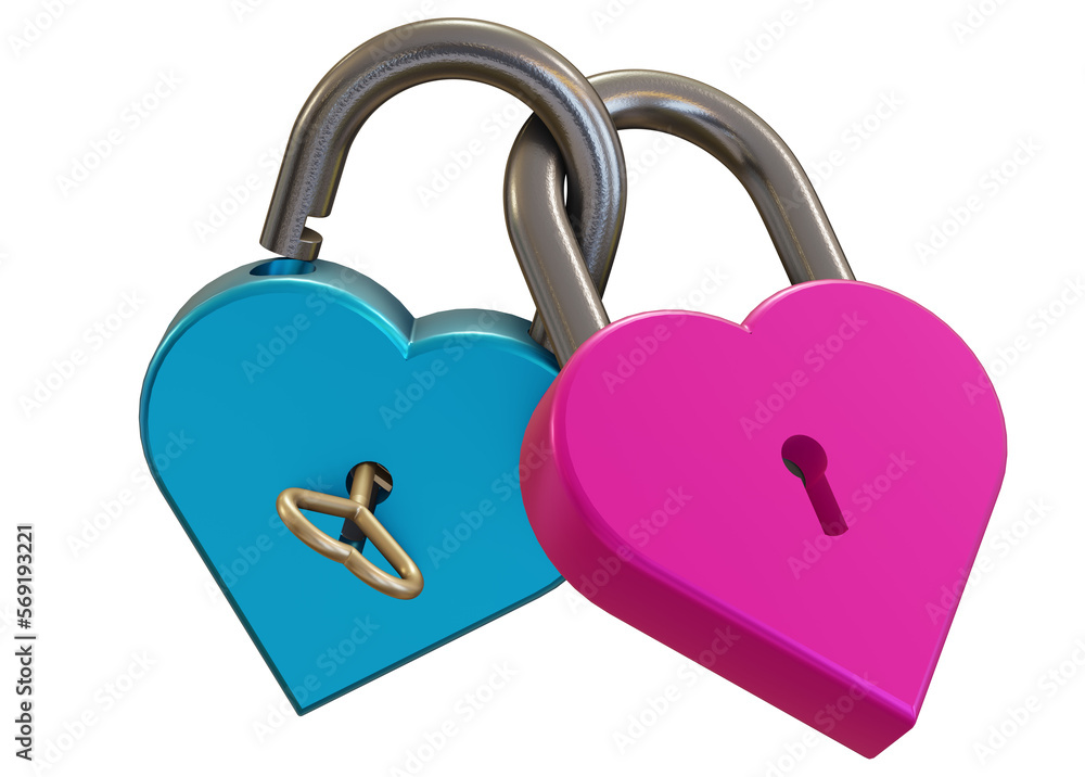 Pink and Blue Heart Shaped Padlocks and key. Love, breakup, valentine's day concept. Transparent PNG illustration Pink and Blue Heart Shaped Padlocks and key. Love, breakup, valentine's day concept. Transparent PNG illustration