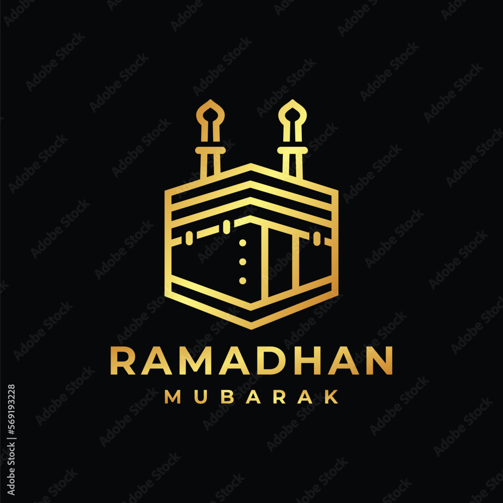Ramadan logo. Kaaba golden logo design vector illustration