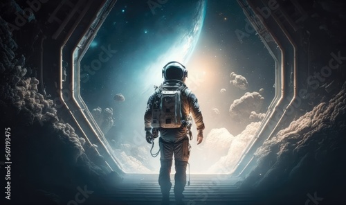 astronaut looking into space made with generative ai photo