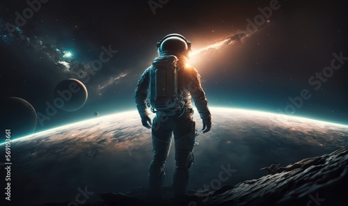 Astronaut on another planet in space made with generated ia