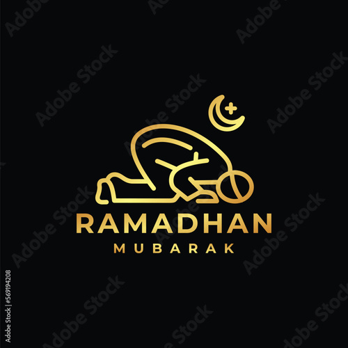 Ramadan logo. Islamic pray golden logo design vector illustration