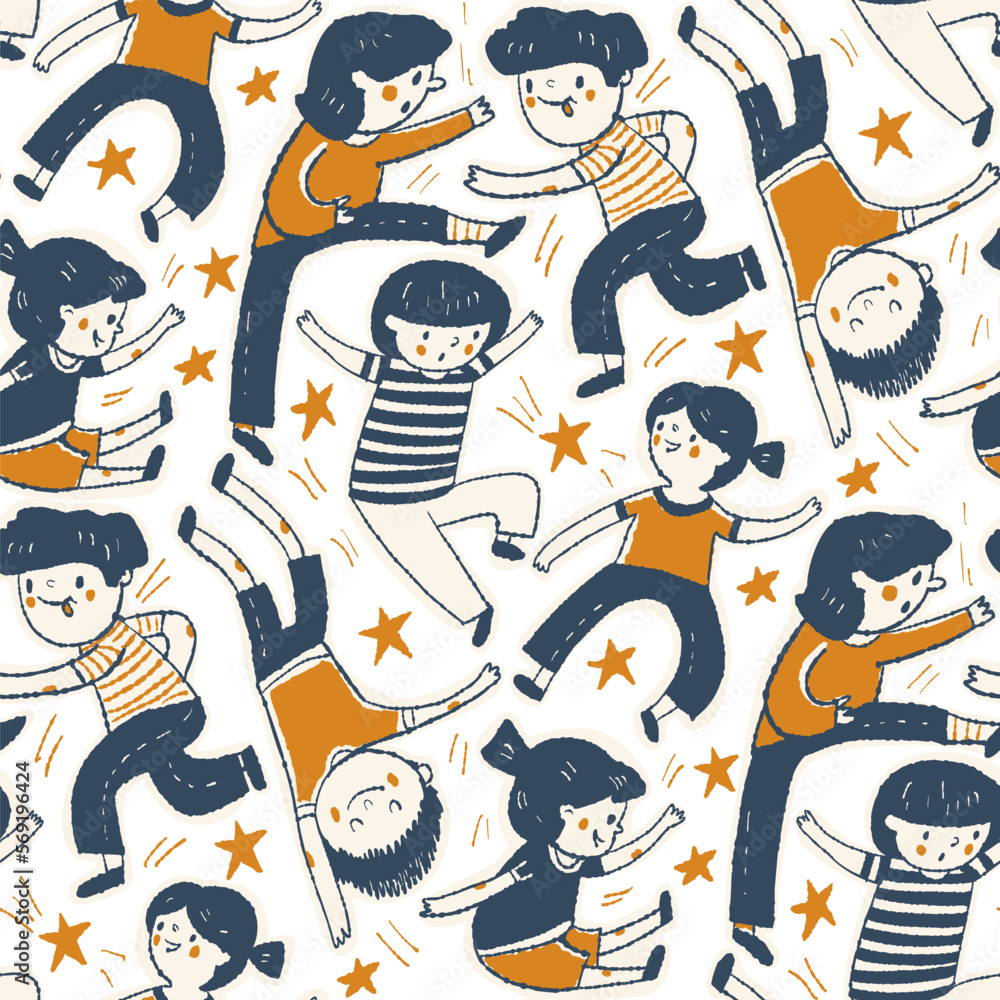 Seamless pattern with dancing and jumping children.