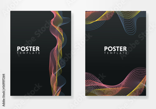 Set of minimal geometric design posters, vector template with lines elements, modern hipster style