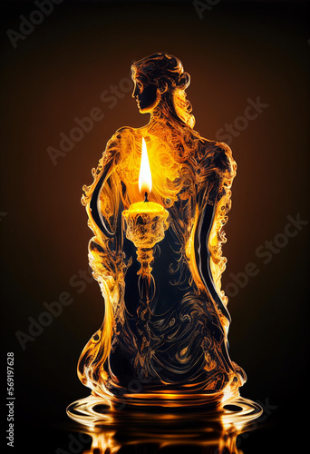 burning candle like woman body shape full view very detailed