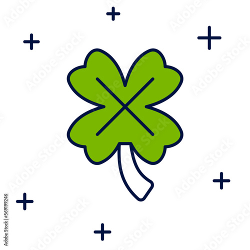 Filled outline Casino slot machine with clover symbol icon isolated on white background. Gambling games. Vector