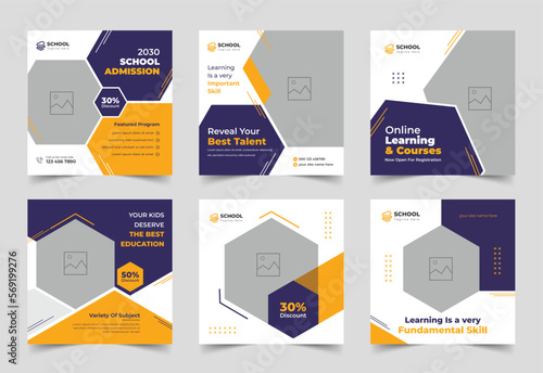 Set of school admission banners for social media post template, Back to School admission, educational banner