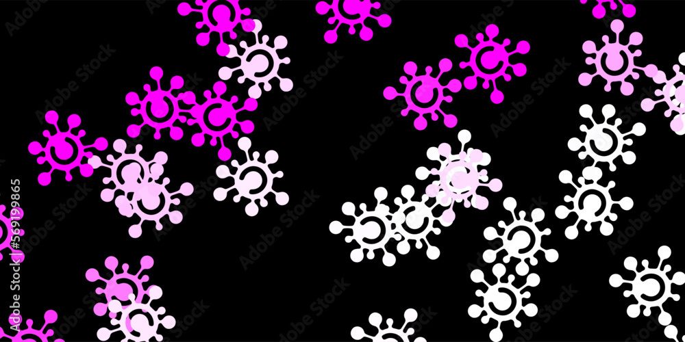 Dark pink vector pattern with coronavirus elements.