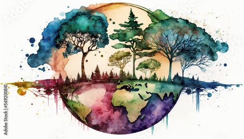 Earth nature illustration watercolor generative ai photo