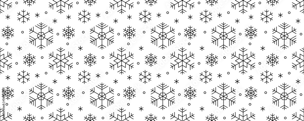 black linear snowflakes seamless pattern