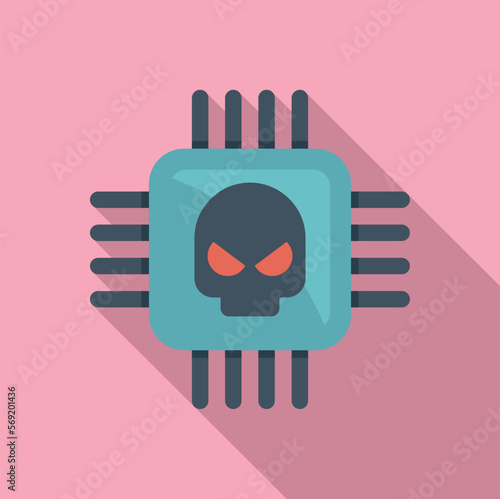 Processor malware icon flat vector. Virus error. Fraud alert